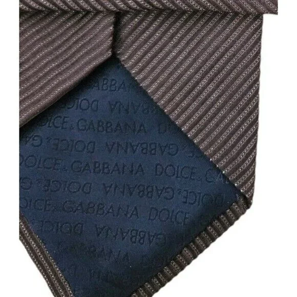 DOLCE & GABBANA Men's 100% Silk Necktie LUXURY XL Brown Gold Striped W:3.7" EUC